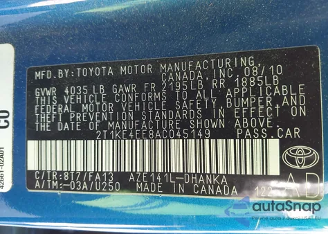 2010 Toyota Matrix S z USA, uszkodzony, nr VIN 2T1KE4EE8AC045149